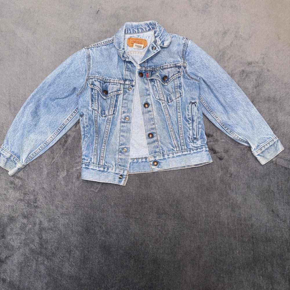 Vintage Levis Denim Trucker Jacket Light Wash Made in USA Boys Size 12